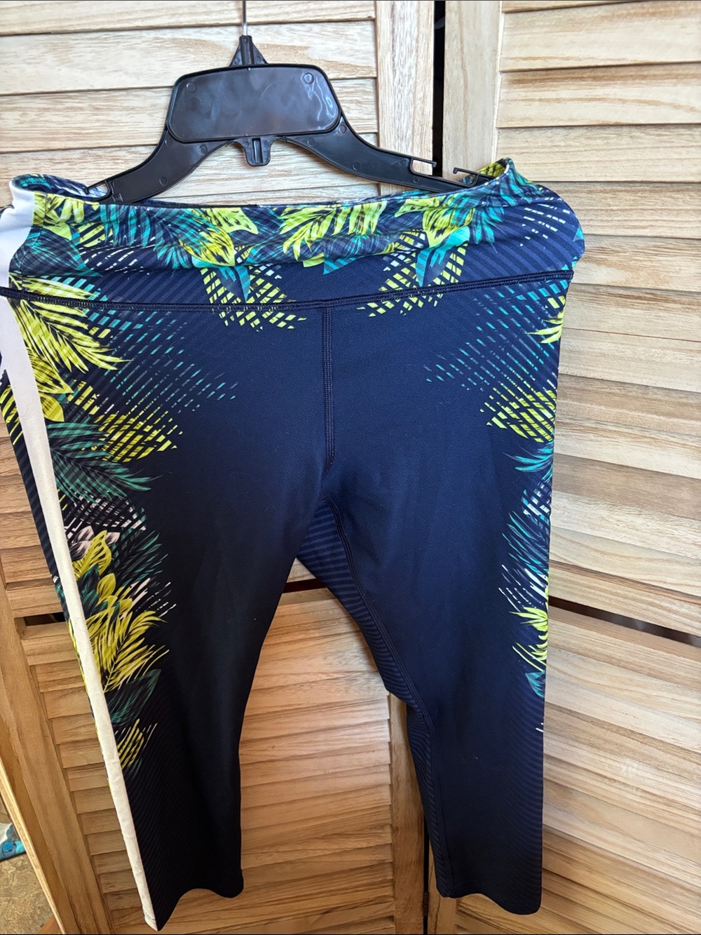 Fila Black Capris with Green and Yellow Palm Print medium
